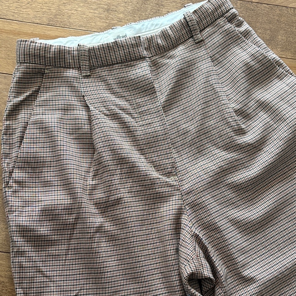 Aritzia Wilfred Rust and Cream Houndstooth High-Waist Trousers - Picture 4 of 10